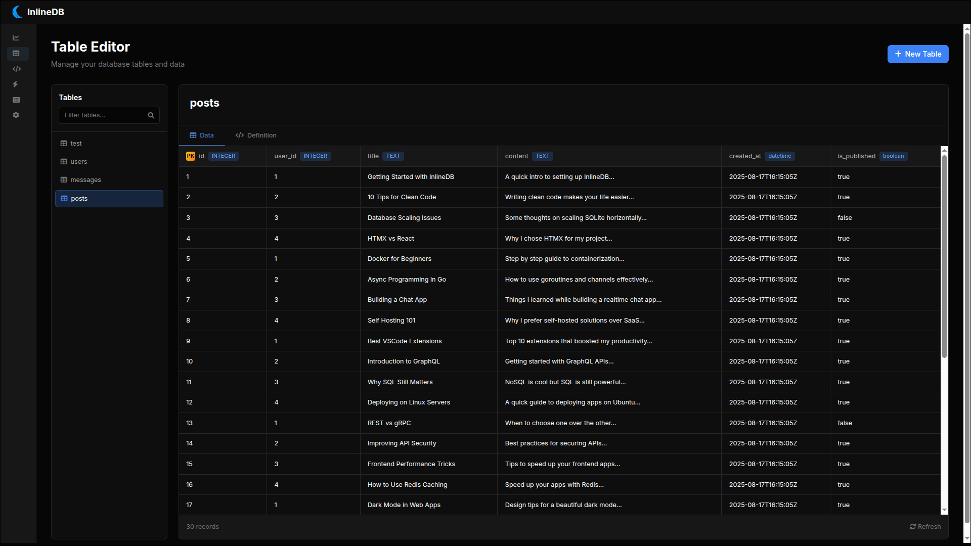 InlineDB Admin Dashboard